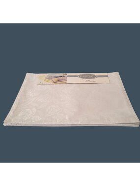 Bardwil Linens Tulips Damask Placemats Set Of 4 White 13" X 19" New
